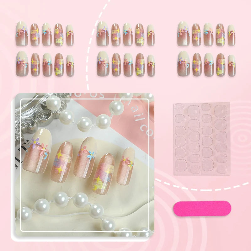 Press-On Nails Artistic Floral Peel-And-Press & Reusable