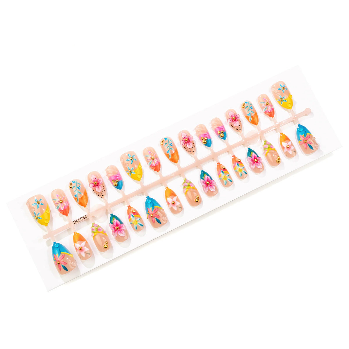Press-On Nails Artistic Floral Peel-And-Stick Reusable