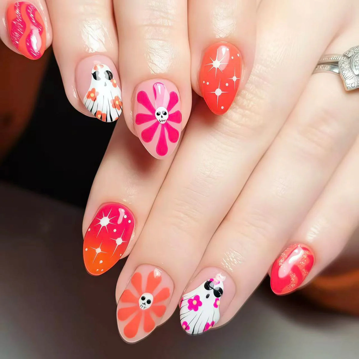 Press-On Nails Artistic Floral Print Easy Application