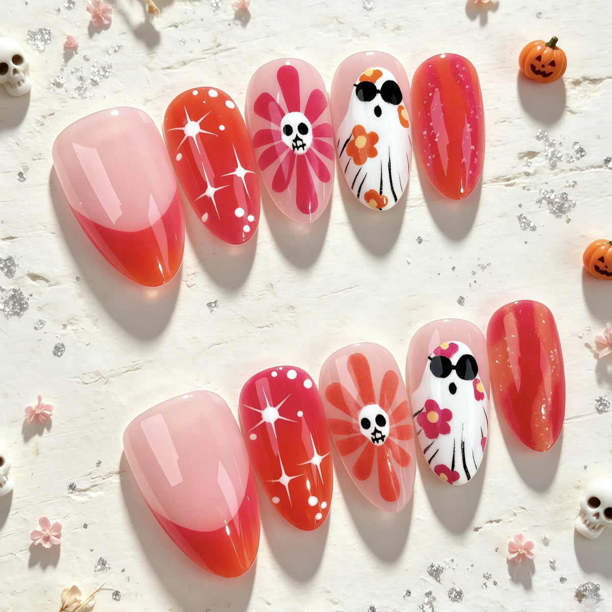 Press-On Nails Artistic Floral Print Easy Application