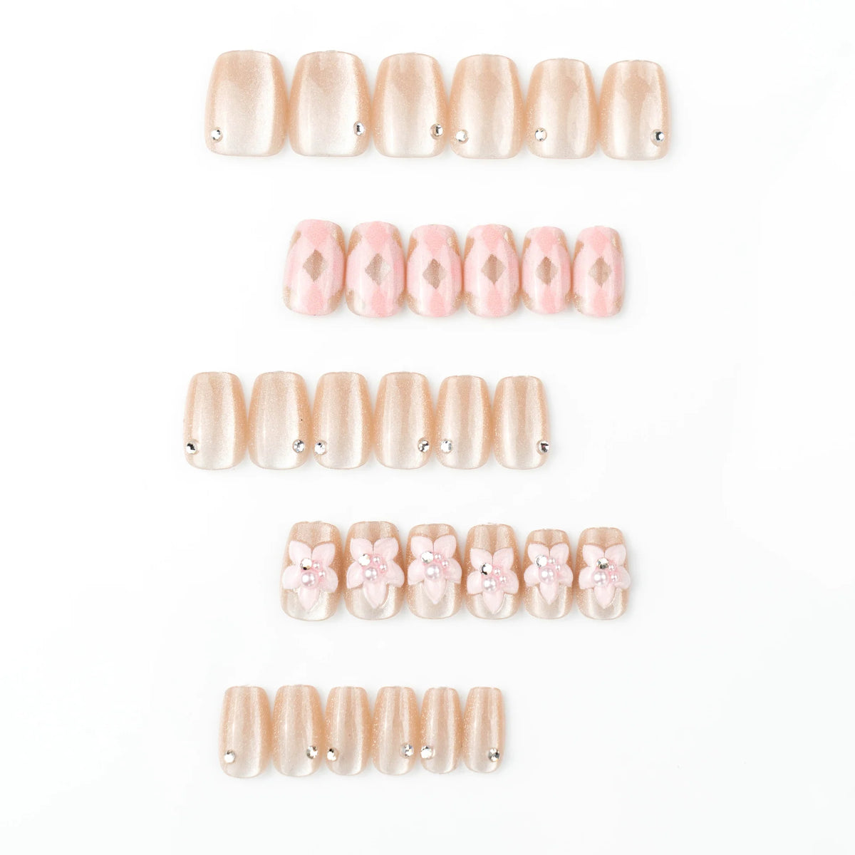 Press-On Nails Artistic & Gem-Embellished No-Glue