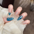 Press-On Nails Artistic Metallic Peacock Blue