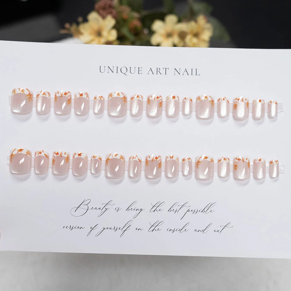 Press-On Nails Autumn Floral Easy Application & Long-Lasting