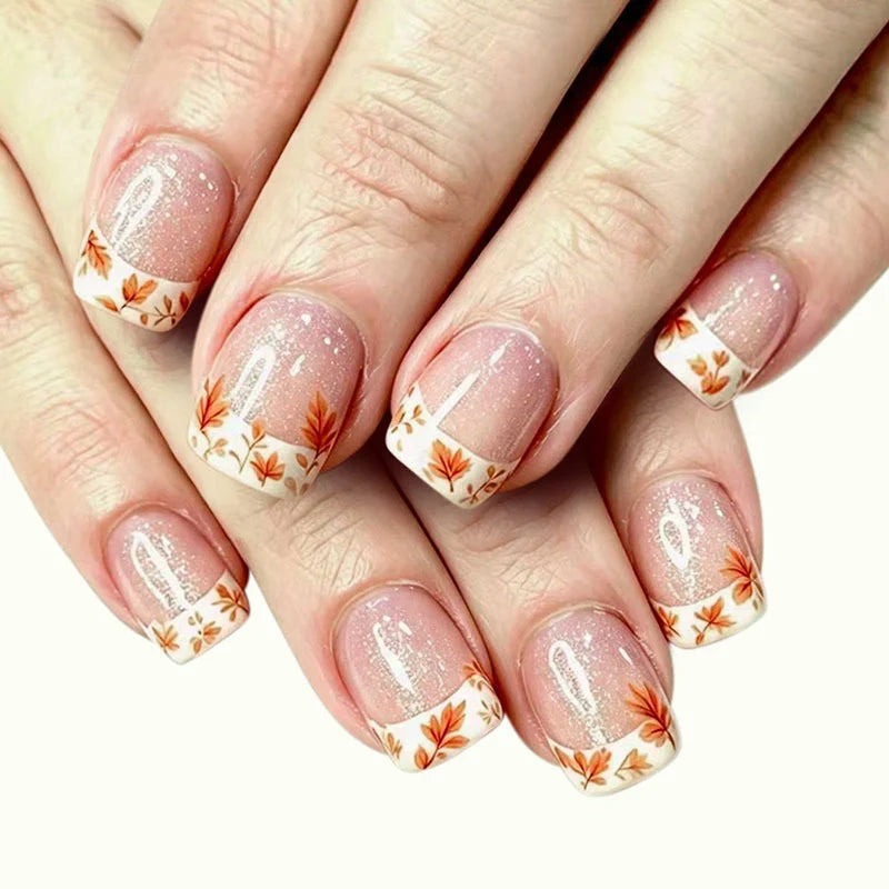 Press-On Nails Autumn Floral Easy Application & Long-Lasting