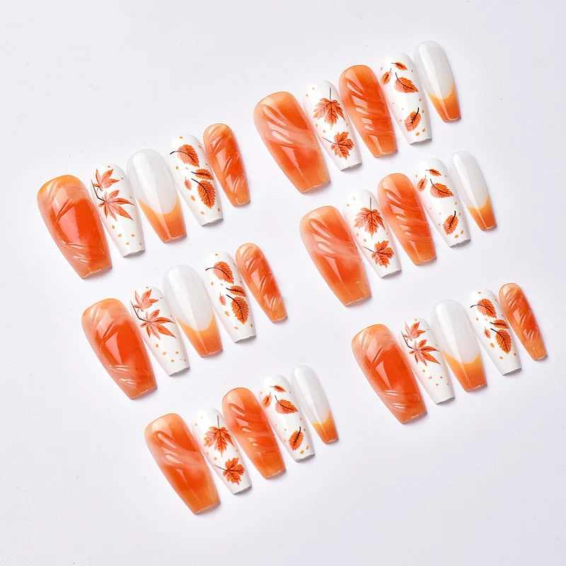 Press-On Nails Autumn Leaf Design Long-Lasting