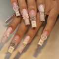Press-On Nails Beige Pearl & Bow Floral Comfortable Fit