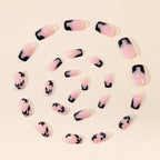 Press-On Nails Black Floral Gold Accents Self-Adhesive