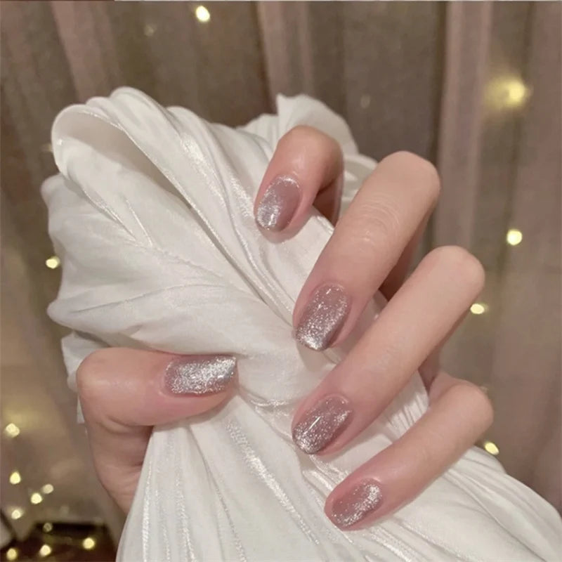Press-On Nails Black Glitter Glue-On & Reusable
