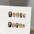 Press-On Nails Black Gold Floral Easy Application & Long-Lasting