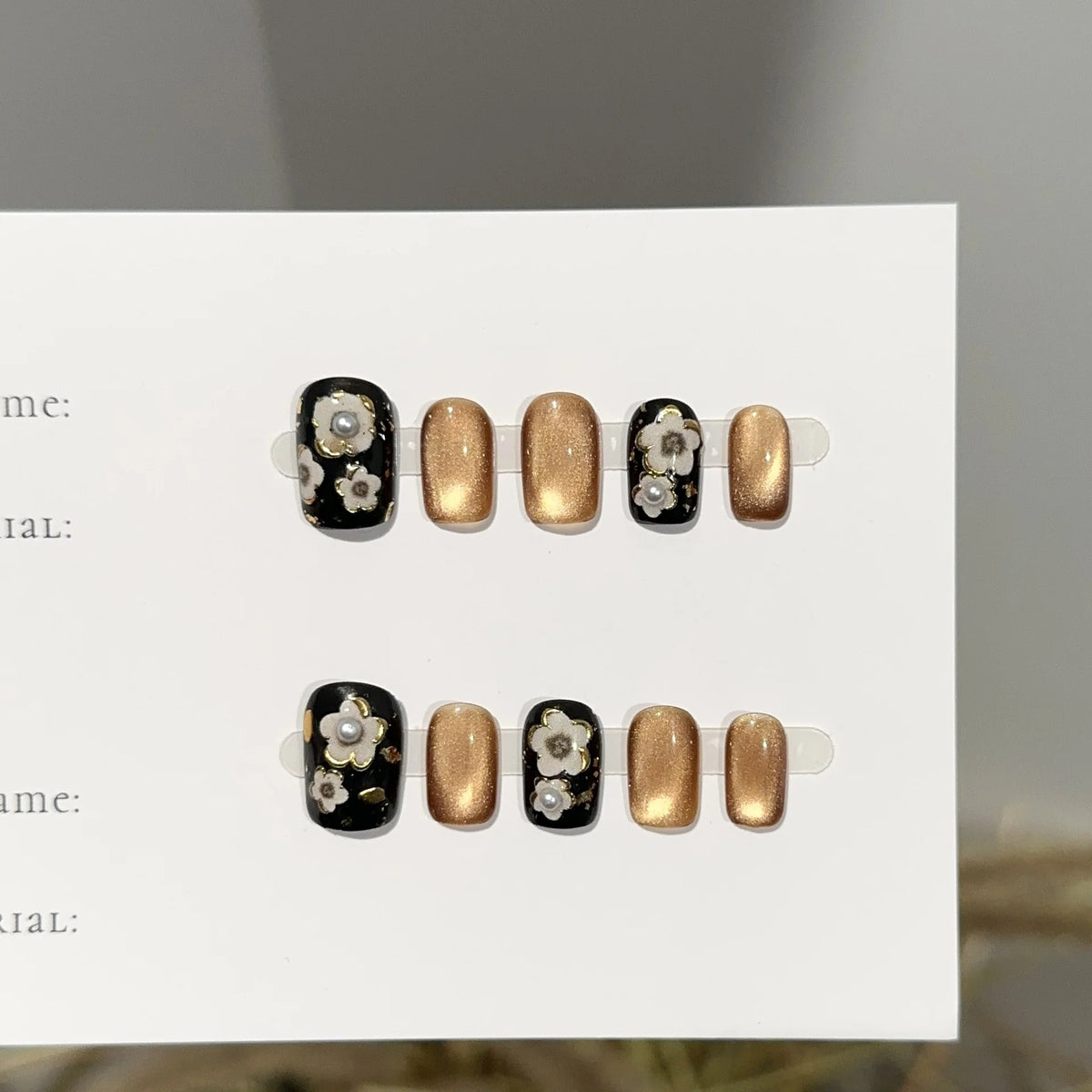 Press-On Nails Black Gold Floral Easy Application & Long-Lasting