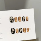 Press-On Nails Black Gold Floral Easy Application & Long-Lasting