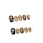Press-On Nails Black Gold Floral Easy Application & Long-Lasting
