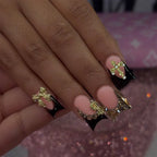 Press-On Nails Black & Gold Self-Adhesive Set Of 35
