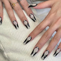 Press-On Nails Black & Gray Rhinestones Self-Adhesive Reusable