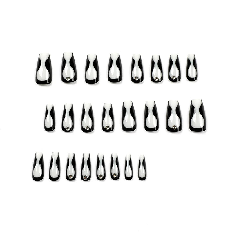 Press-On Nails Black & Gray Rhinestones Self-Adhesive Reusable