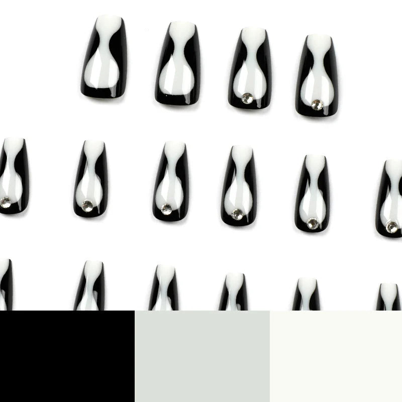 Press-On Nails Black & Gray Rhinestones Self-Adhesive Reusable
