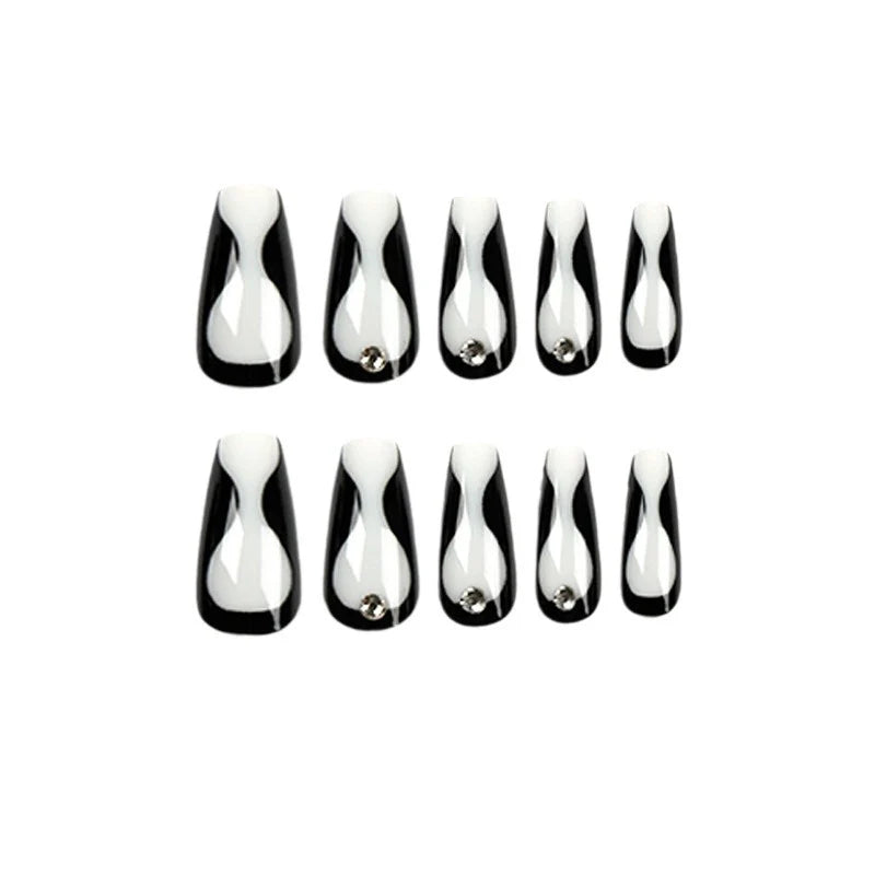 Press-On Nails Black & Gray Rhinestones Self-Adhesive Reusable