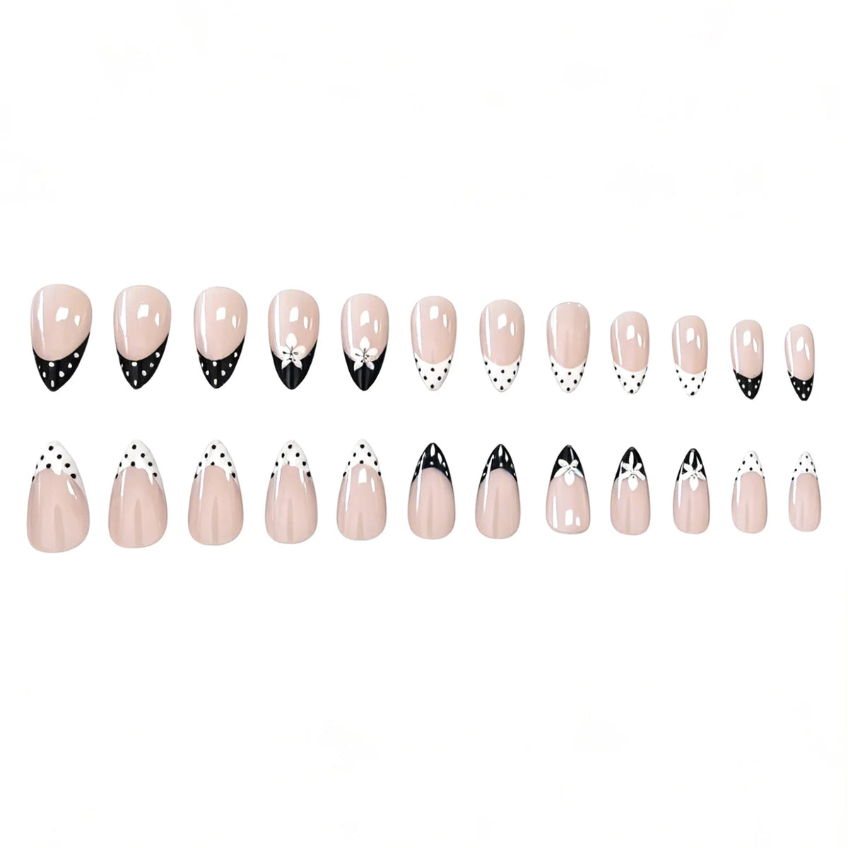 Press-On Nails Black & White Floral 24-Piece