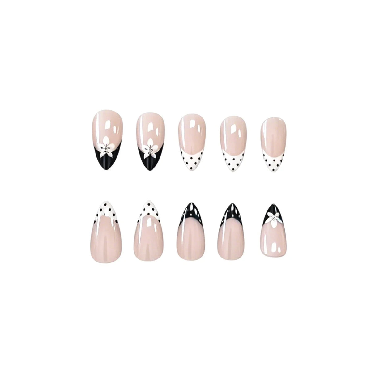 Press-On Nails Black & White Floral 24-Piece