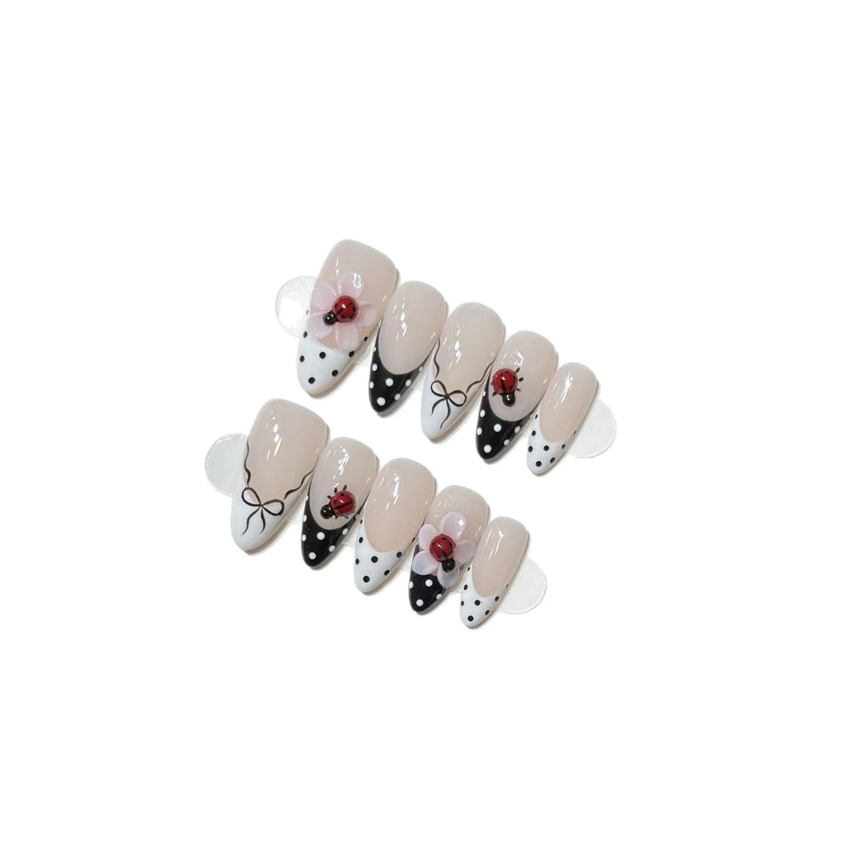 Press-On Nails Black & White Floral Long-Lasting Wear