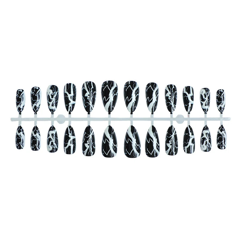 Press-On Nails Black & White Lightning Reusable Salon Finish