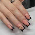 Press-On Nails Black & White Tips Gold Accents Reusable