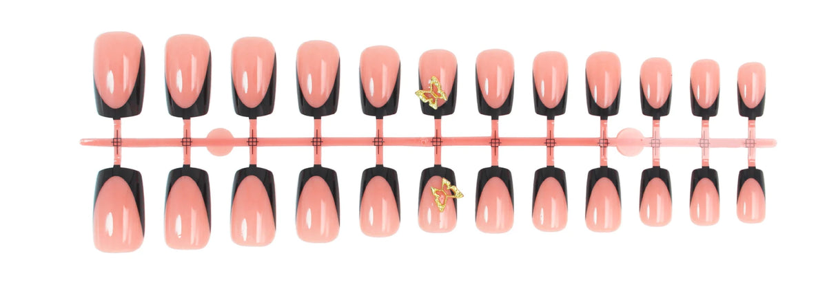 Press-On Nails Black & White Tips Gold Accents Reusable