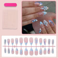 Press-On Nails Blue Flower & Glitter 24-Piece