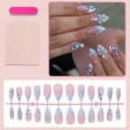 Press-On Nails Blue Flower & Glitter 24-Piece