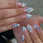 Press-On Nails Blue Flower & Glitter 24-Piece