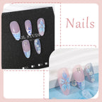Press-On Nails Blue Flower & Glitter 24-Piece
