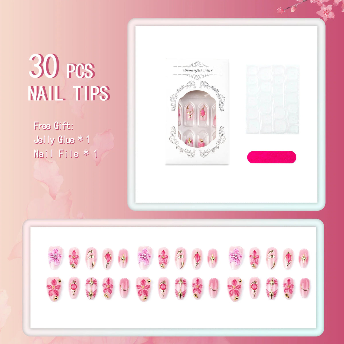 Press-On Nails Botanical Floral Reusable Peel-And-Stick