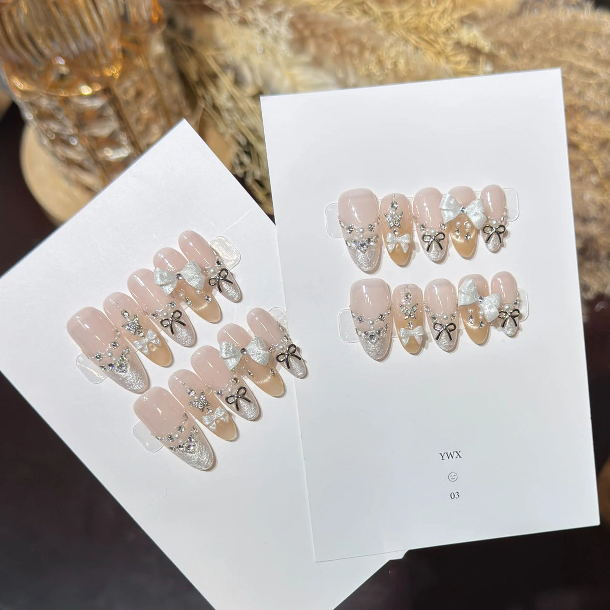 Press-On Nails Bow-Embellished Oval Multiple Sizes Includes Adhesive