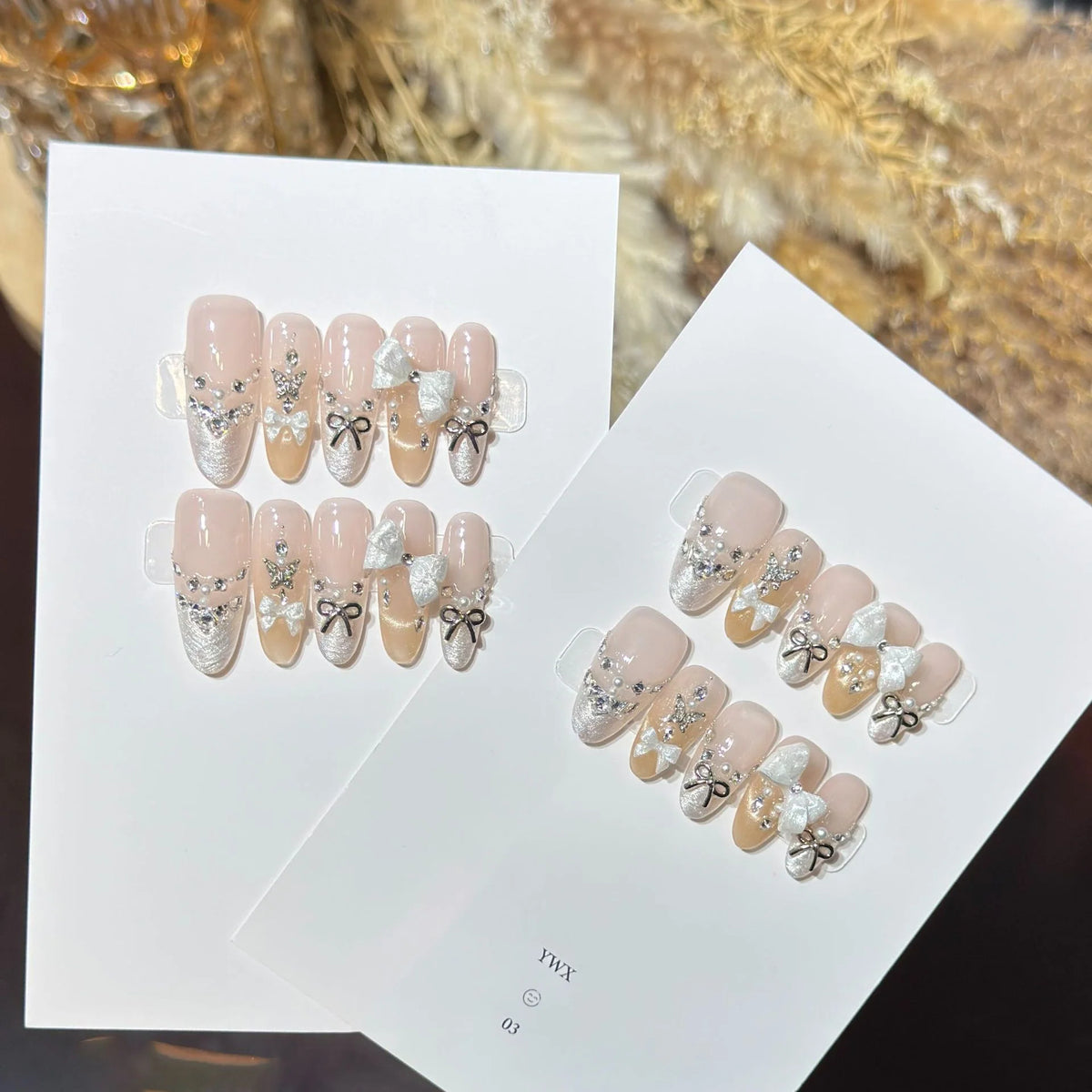 Press-On Nails Bow-Embellished Oval Multiple Sizes Includes Adhesive