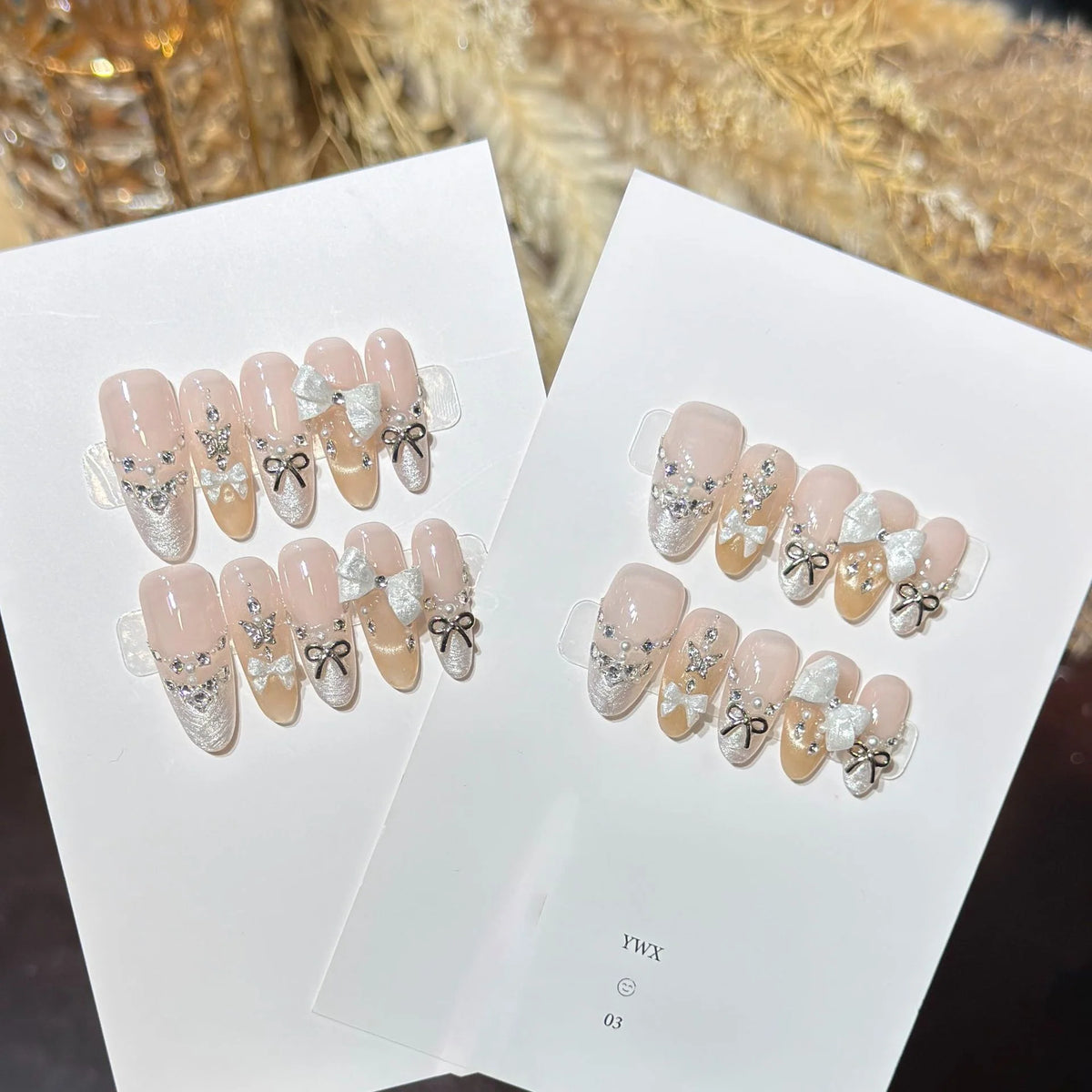 Press-On Nails Bow-Embellished Oval Multiple Sizes Includes Adhesive