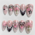 Press-On Nails Bow & Floral Chip-Resistant Reusable