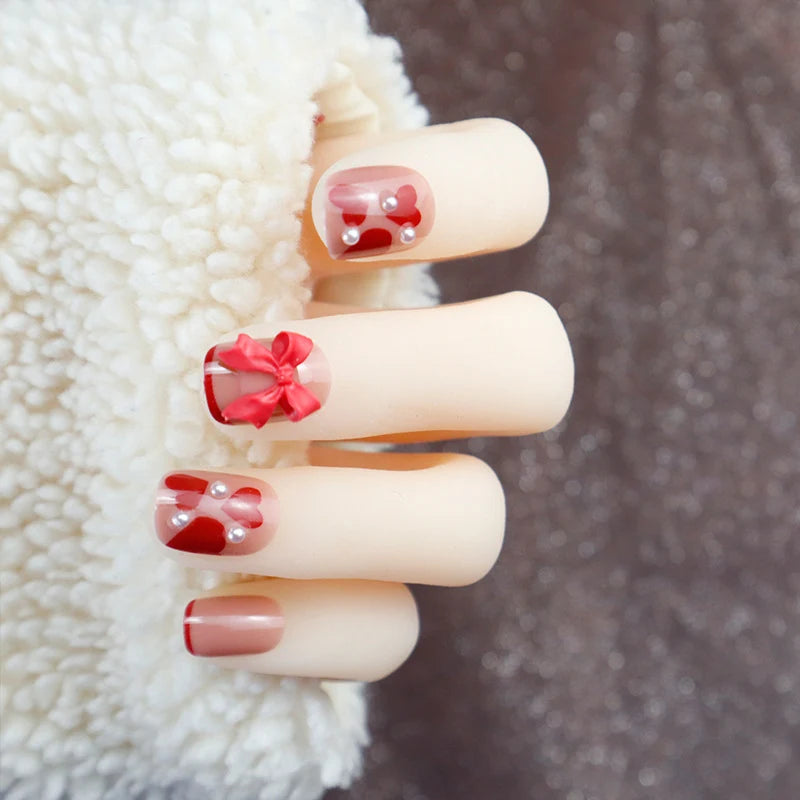Press-On Nails Bows & Pearls Reusable & Easy Application