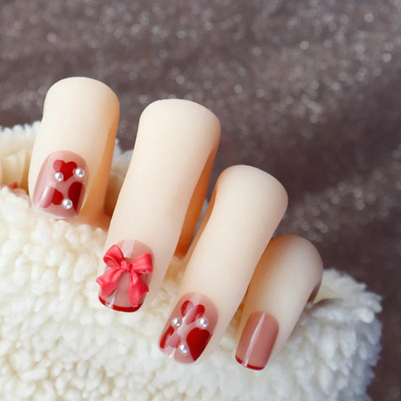 Press-On Nails Bows & Pearls Reusable & Easy Application