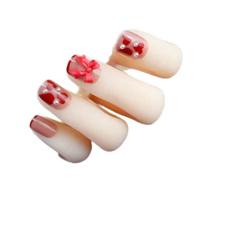 Press-On Nails Bows & Pearls Reusable & Easy Application