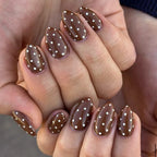 Press-On Nails Brown Polka Dot Elongated Easy Apply