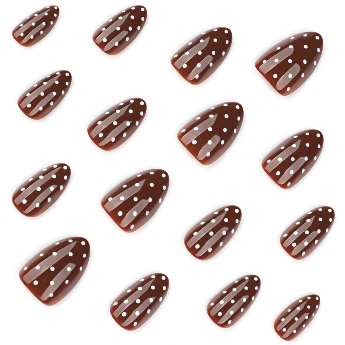 Press-On Nails Brown Polka Dot Elongated Easy Apply