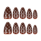 Press-On Nails Brown Polka Dot Elongated Easy Apply