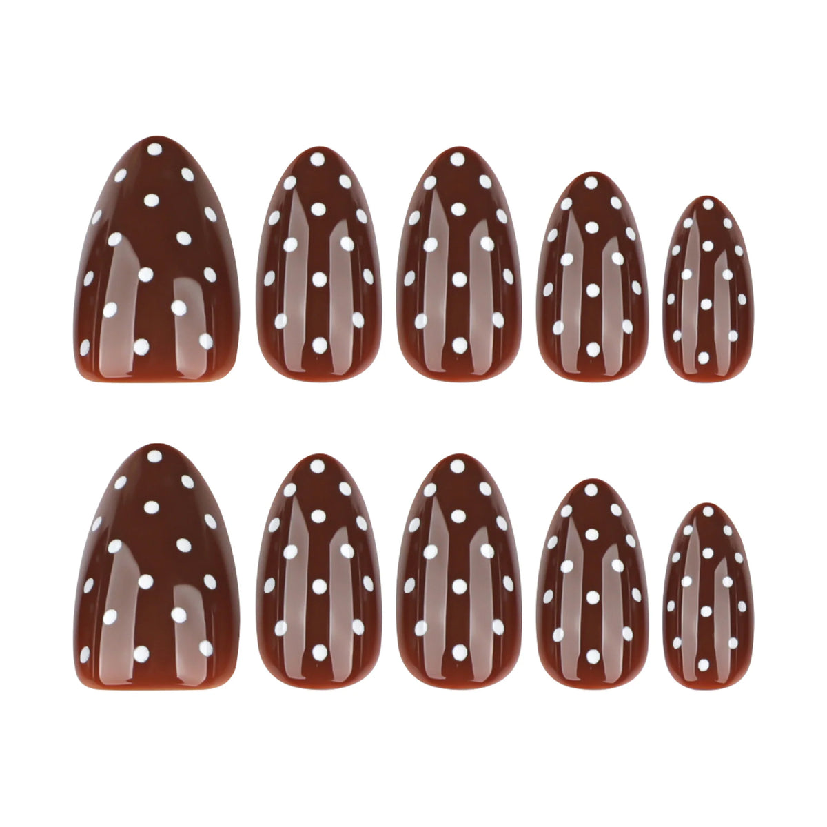 Press-On Nails Brown Polka Dot Elongated Easy Apply