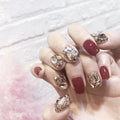 Press-On Nails Burgundy Crystal Embellished Glue-On