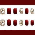 Press-On Nails Burgundy Crystal Embellished Glue-On