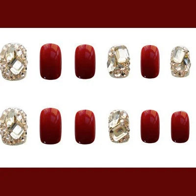 Press-On Nails Burgundy Crystal Embellished Glue-On