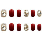 Press-On Nails Burgundy Crystal Embellished Glue-On