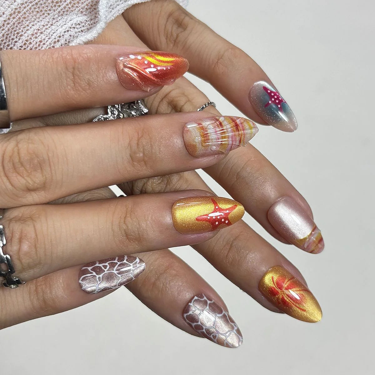 Press-On Nails Burgundy & Floral Reusable Multi-Size