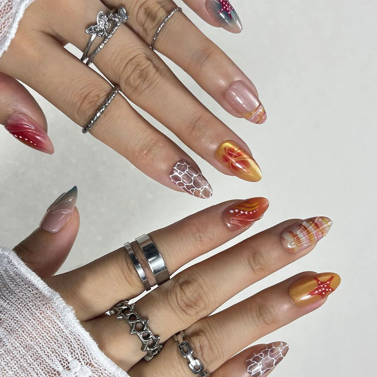 Press-On Nails Burgundy & Floral Reusable Multi-Size