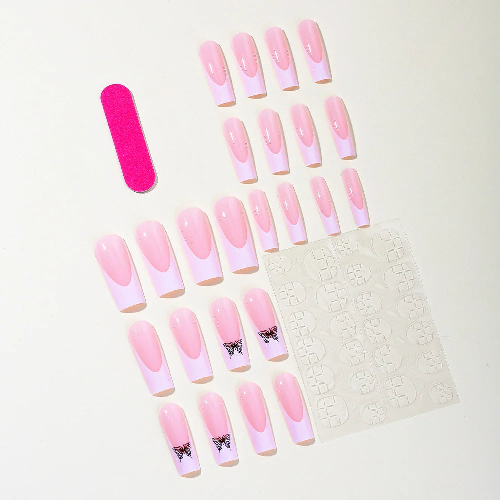 Press-On Nails Butterfly Accent Pre-Designed Comfort Fit